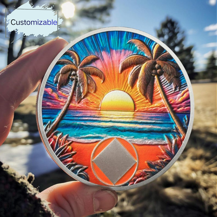 Personalized Beach Sunset Sobriety Coin