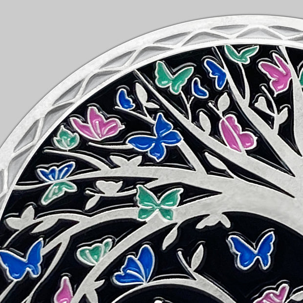 Butterfly Tree 1 Year Recovery Sobriety Coin 3D Sliver AA Medallion Chip
