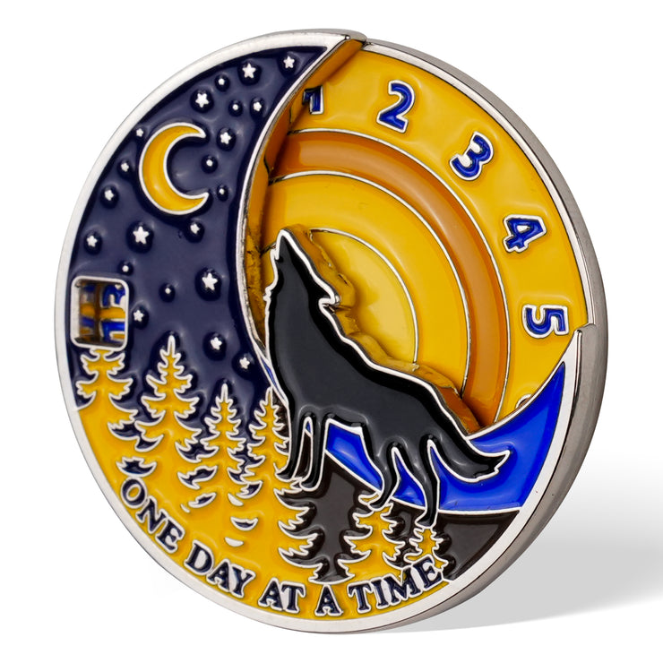 3D Embrace Courage with the Moon Wolf Recovery Sobriety Coin