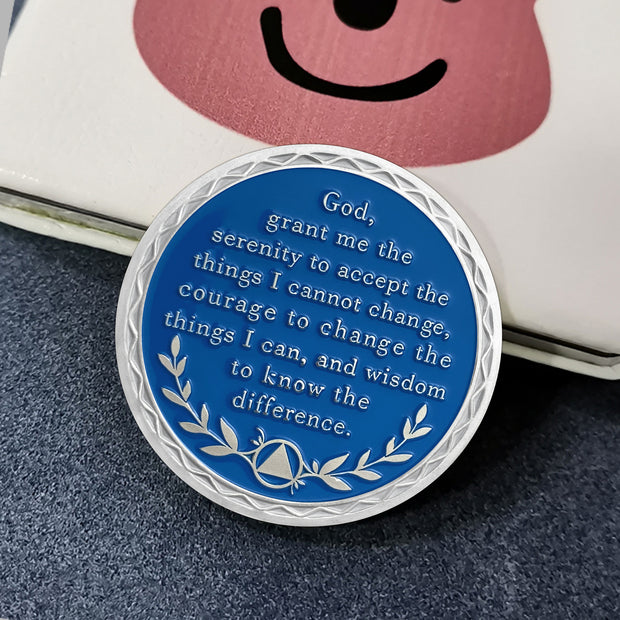 Butterfly Tree 1 Year Recovery Sobriety Coin 3D Sliver AA Medallion Chip