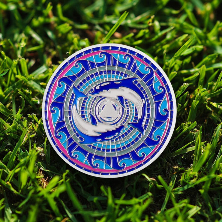 Personalized  Silver Dolphin Lotus Sobriety Coins