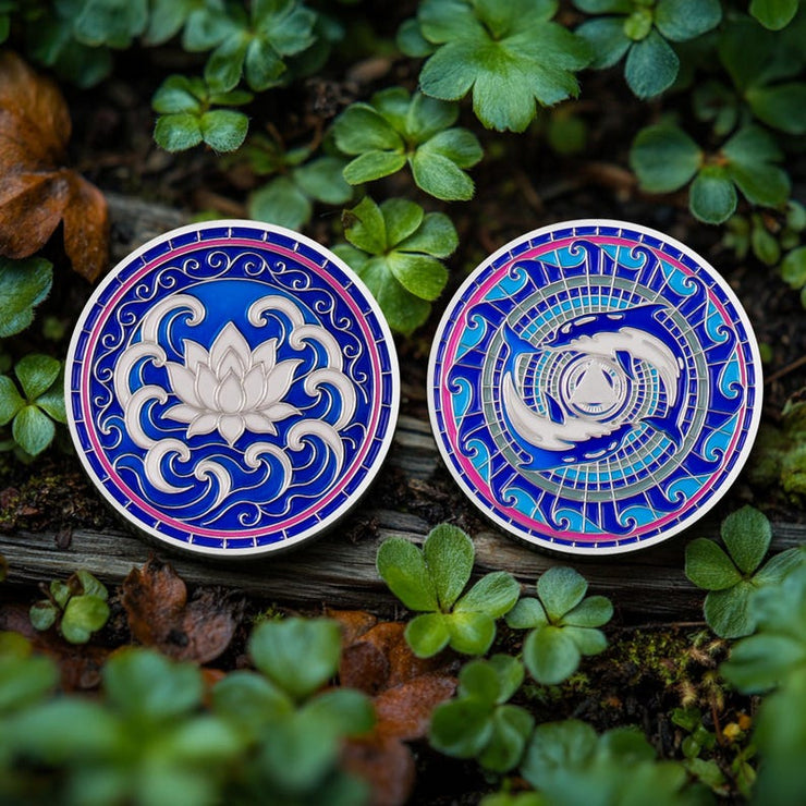 Personalized  Silver Dolphin Lotus Sobriety Coins