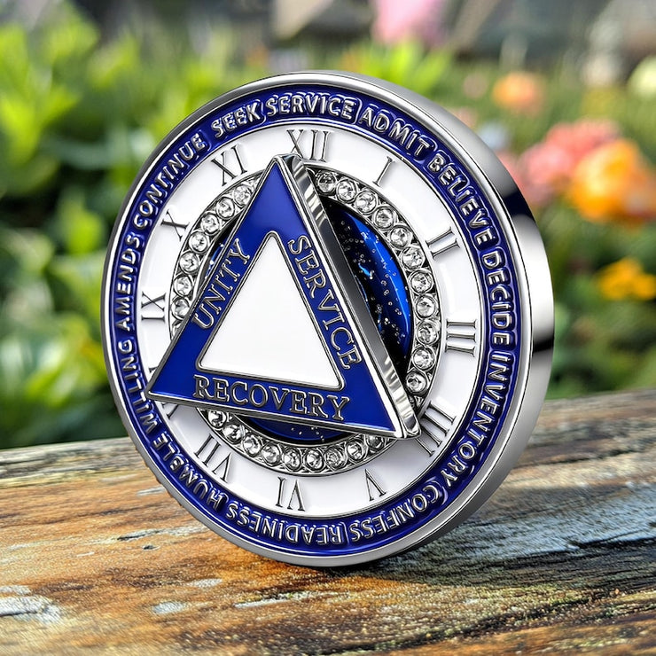 Personalized Rotating Triangle 12 Steps Sobriety Milestone Coin
