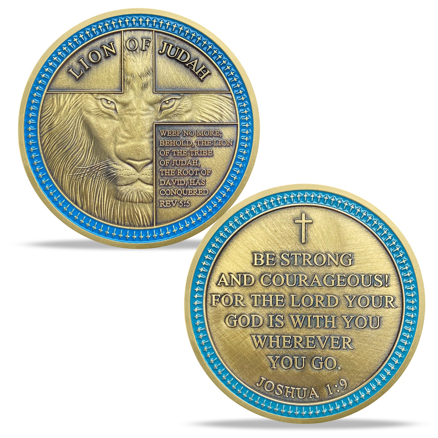 Lion of Judah Crosses Challenge Coin Christian Gift Coin