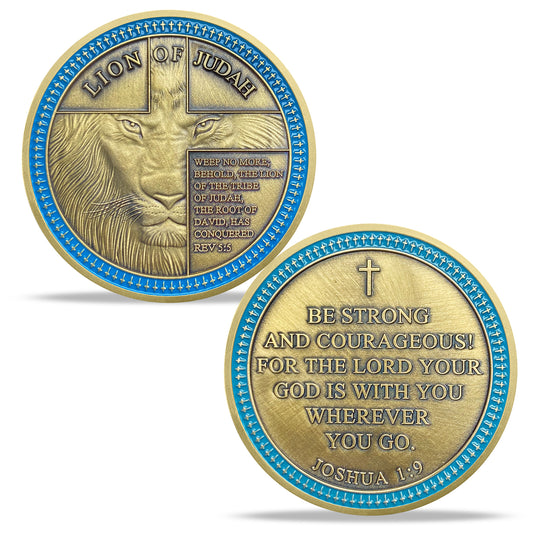 Lion of Judah Crosses Challenge Coin Christian Gift Coin