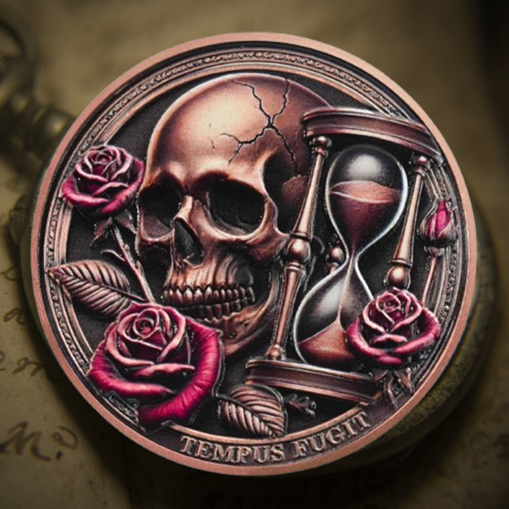 Tempus Fugit Inspirational Stoicism Memento Mori Coin Skull Challenge Coins