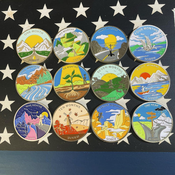 1 Month 1 Year Mountains and Highways Commemorative Gift Sobriety Coin