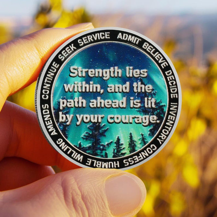 Personalized Recovery Triangle Forest Wolf One Day at a Time Sobriety Coin