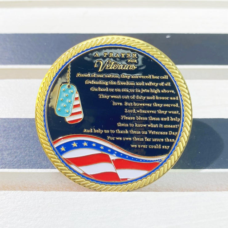 A Prayer for Veterans Challenge Coin Honoring All Who Served Medallion Gift-AtSKnSK