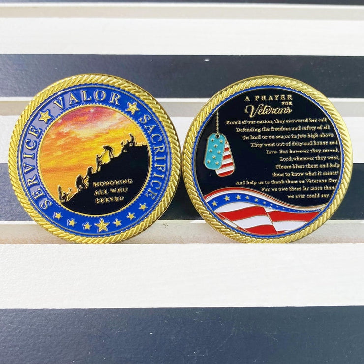 A Prayer for Veterans Challenge Coin Honoring All Who Served Medallion Gift-AtSKnSK