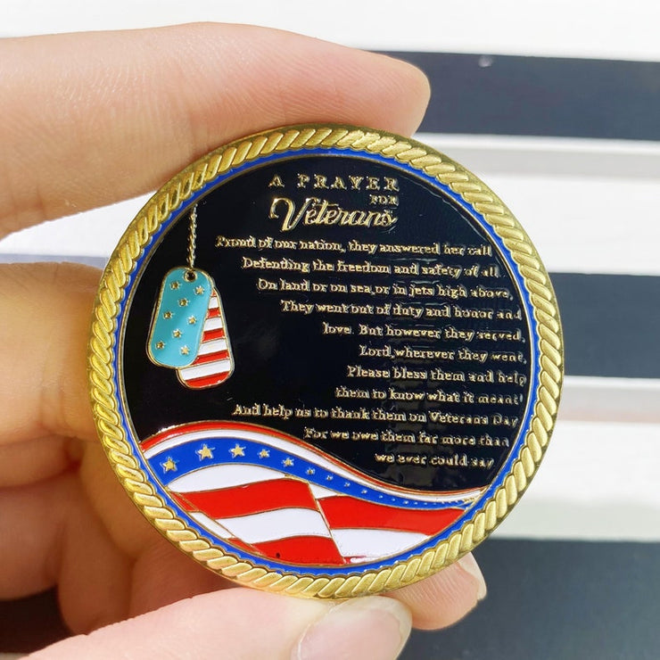 A Prayer for Veterans Challenge Coin Honoring All Who Served Medallion Gift-AtSKnSK