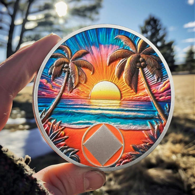 Personalized Beach Sunset Sobriety Coin