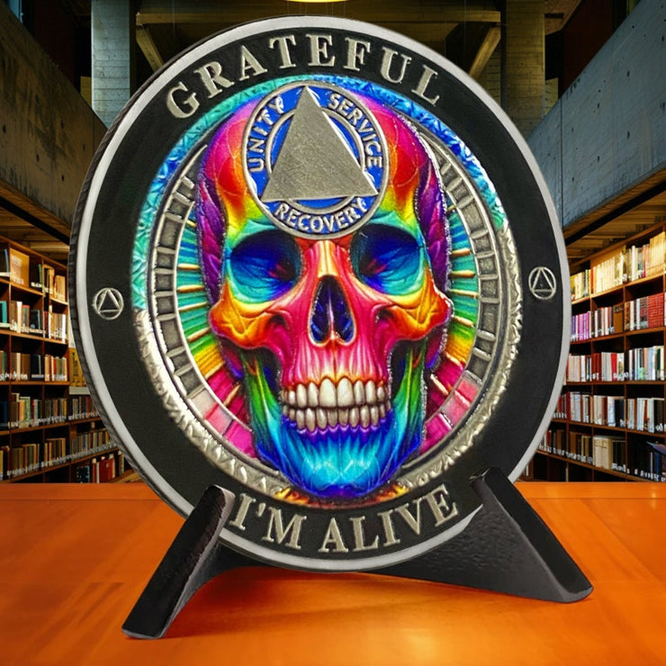 Personalized Rainbow Skull Sobriety Coin