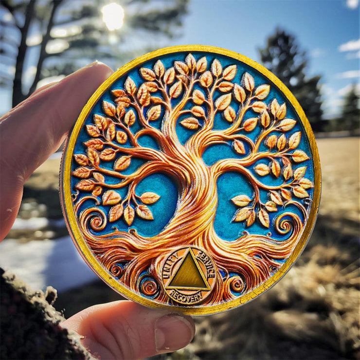 Personalized Recovery & Growth Tree of Life Sobriety Coin