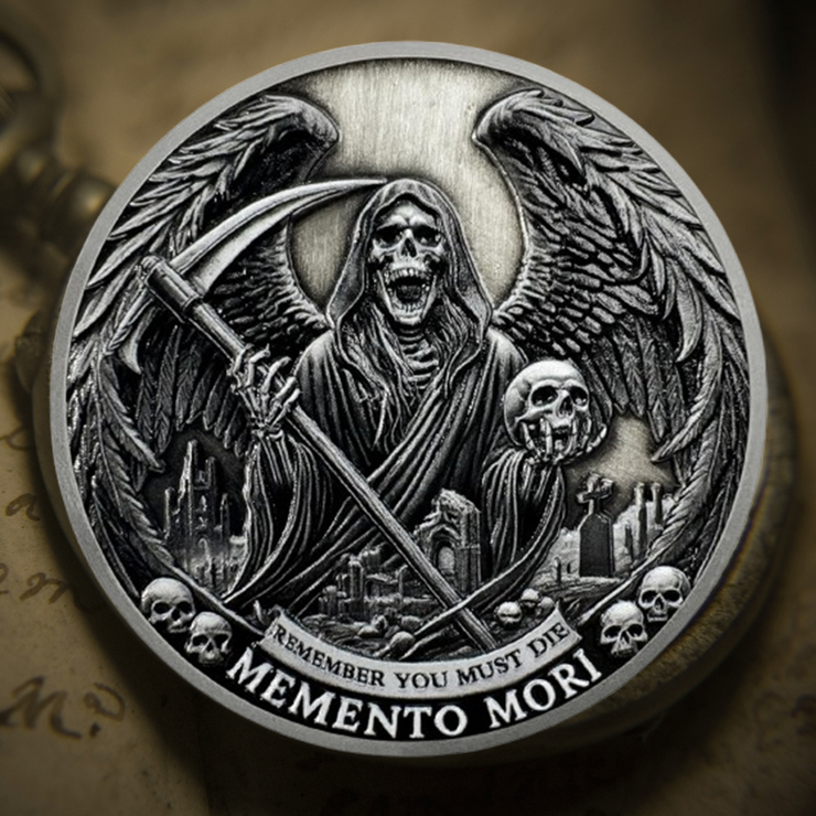 Grim Reaper Memento Mori Skull Tree of Life Stoic Coin