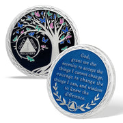 Butterfly Tree 1 Year Recovery Sobriety Coin 3D Sliver AA Medallion Chip