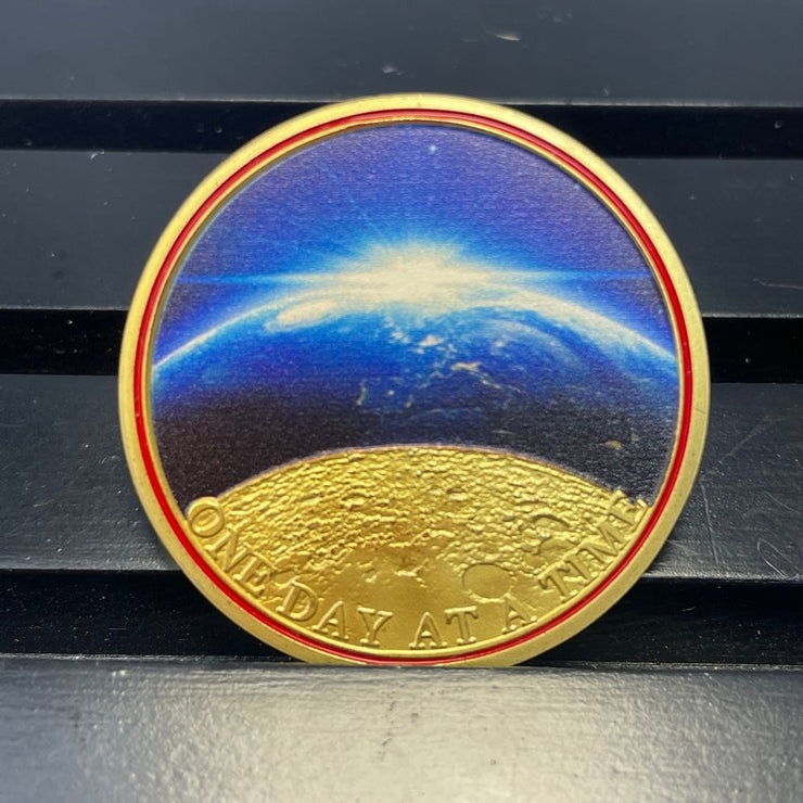 Universe Sun Moon Earth One Day at A Time Sobriety Coin