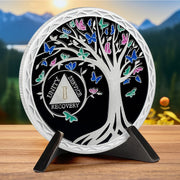 Butterfly Tree 1 Year Recovery Sobriety Coin 3D Sliver AA Medallion Chip
