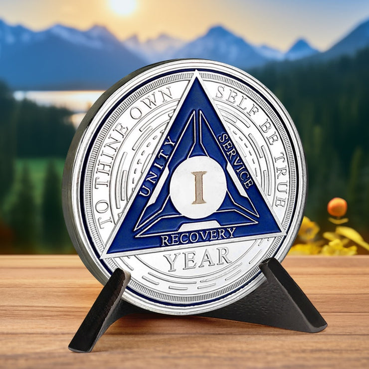 Blue Triangle 1 to 6 Year Recovery Sobriety Coin AA Chip
