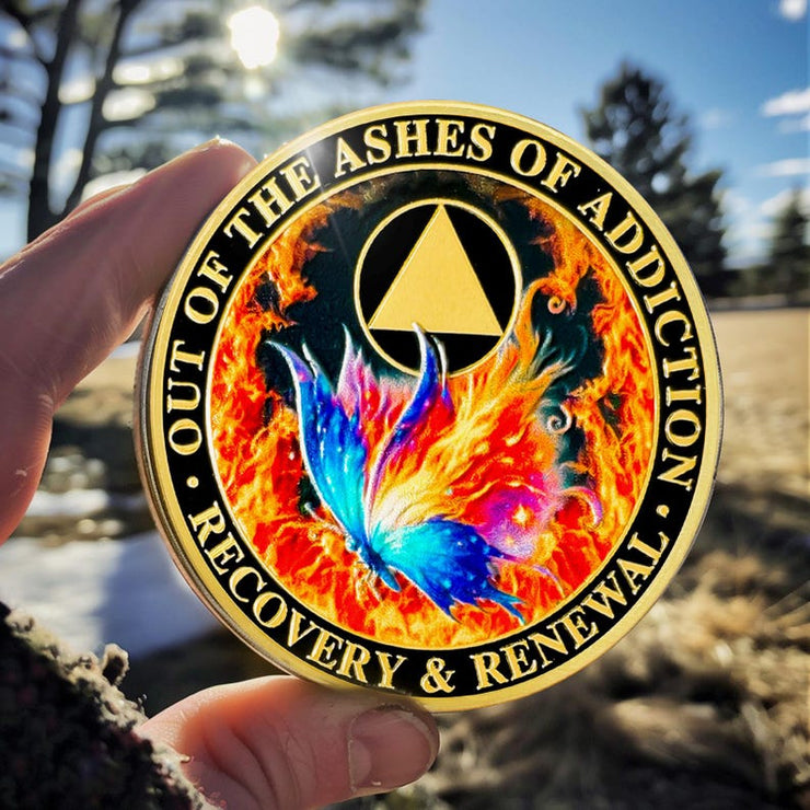 Personalized Butterfly in The Fire Sobriety Coin