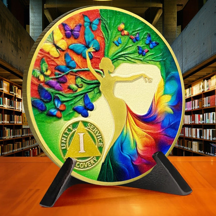 Personalized Artsy Recovery Women Tree of Life Sobriety Coin