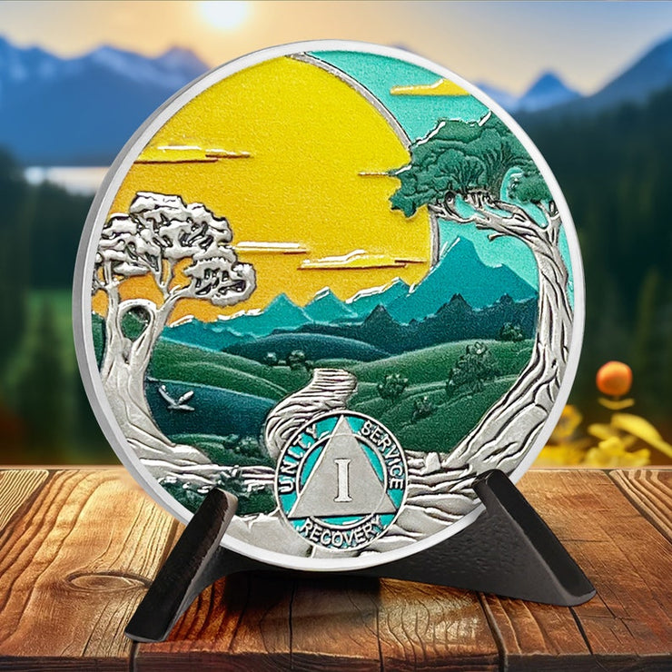 Recovery Sun Green Forest 1-25 Year Sobriety Coin