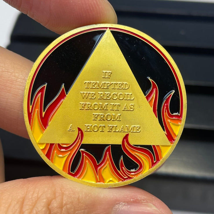 Flames Triangle 1 to 3 Year Recovery Sobriety Coin AA Chip