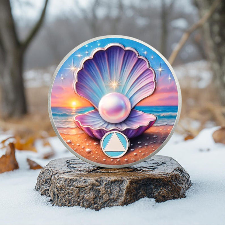 Personalize Purple Shell Pearl Sobriety Coins