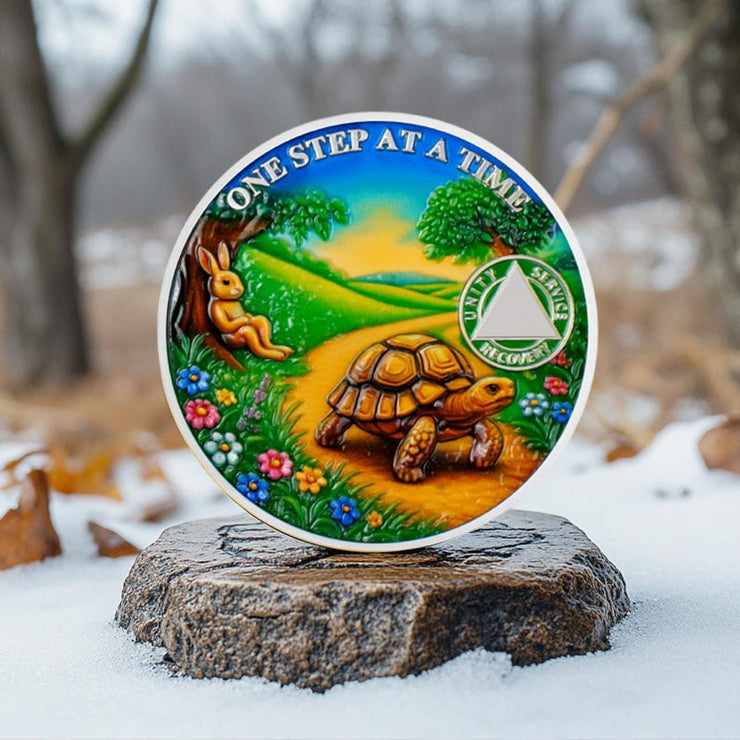 Personalized Slow and Steady Sobriety Coin
