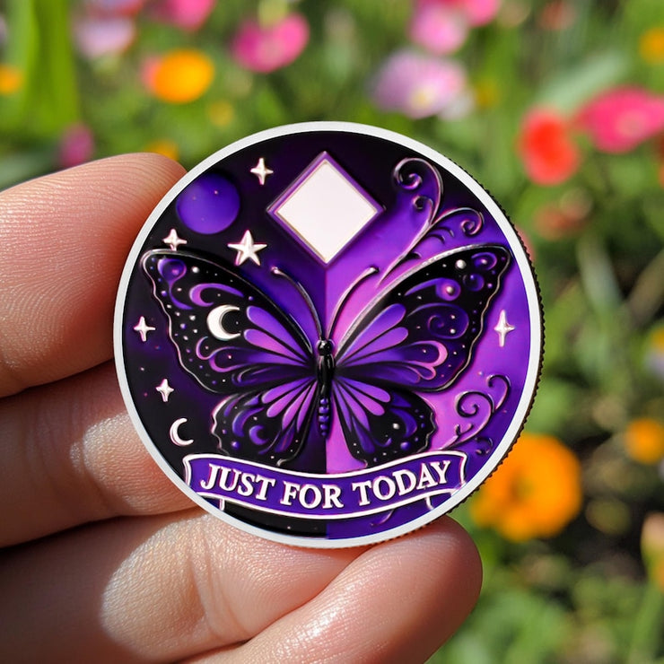 Customized Moonlight Butterfly Sobriety Coin