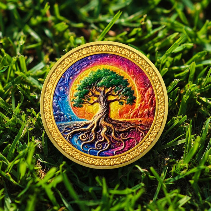 Colorful Recovery Sunrise Tree of Life Affirmation AA Sobriety Coin