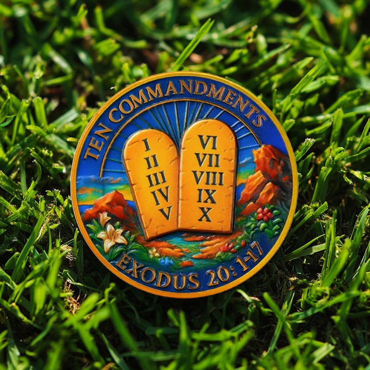 Exodus 20:1-17 Scripture Commandments Christian Challenge Coin