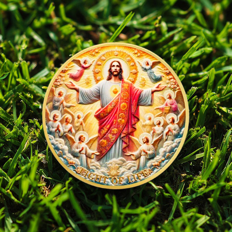 Light of Life Jesus Sacred Heart John 8:12 Bible Challenge Coin