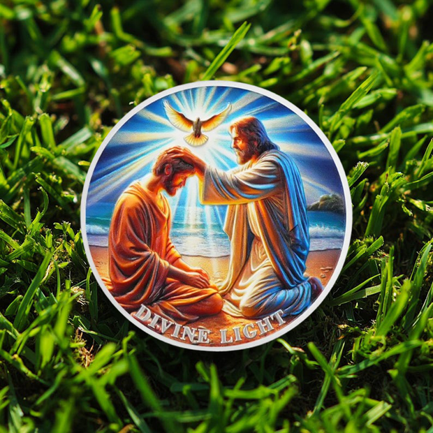 Divine Light Religious Coin Jesus Blessing Faithful with Dove & Light Symbo