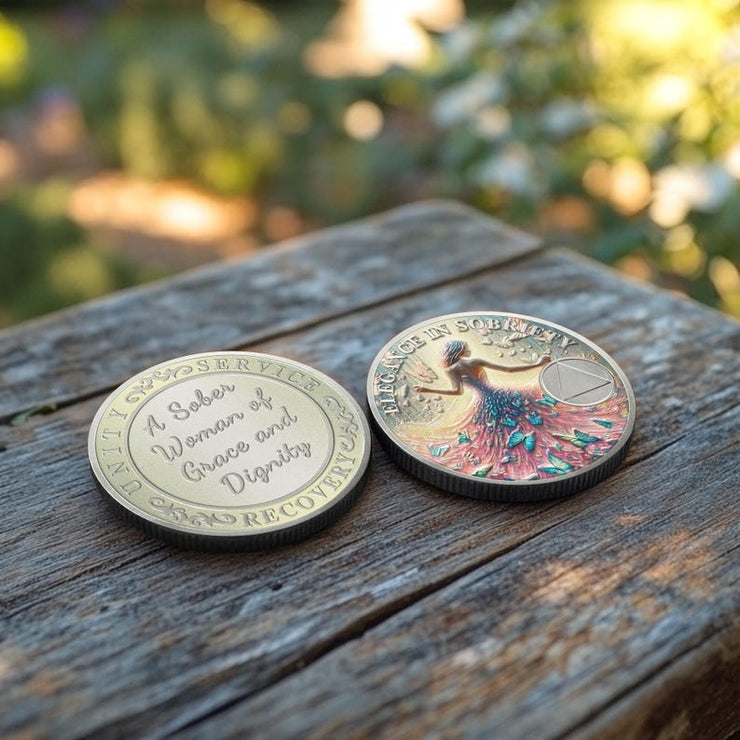 Personalized Celebrate Narcotics Alcoholics Sister Power Addiction Artsy Grace Women Sobriety Coin