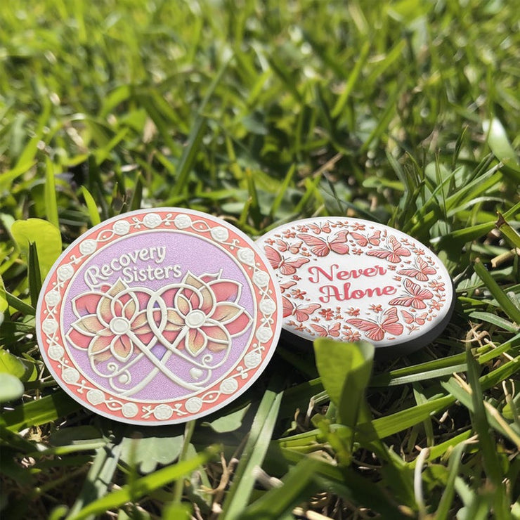 Never Alone Original Recovery Sisters Sobriety  Coin