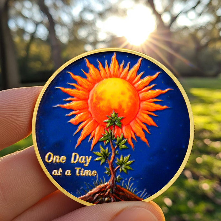 Personalized Sun Trees Milestone Sobriety Coin