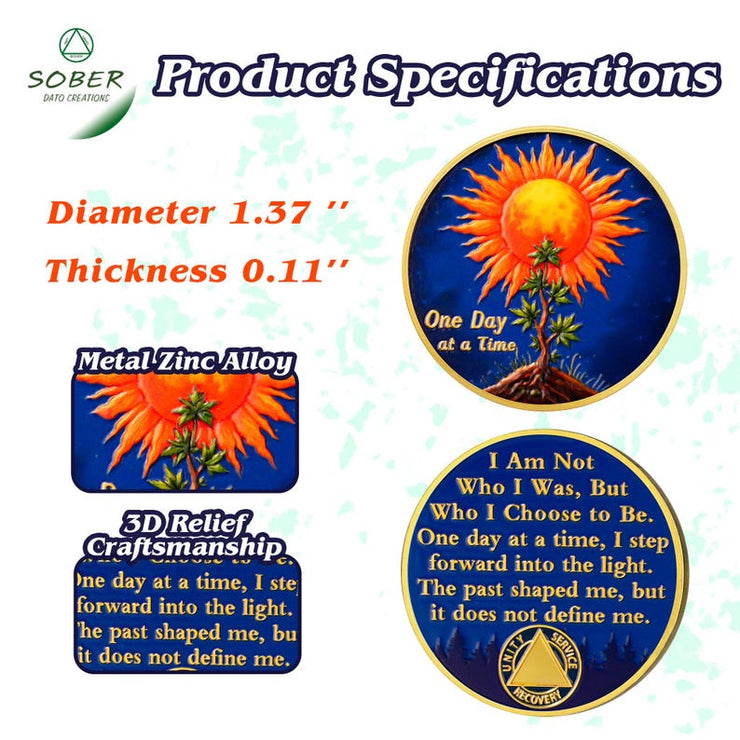 Personalized Sun Trees Milestone Sobriety Coin