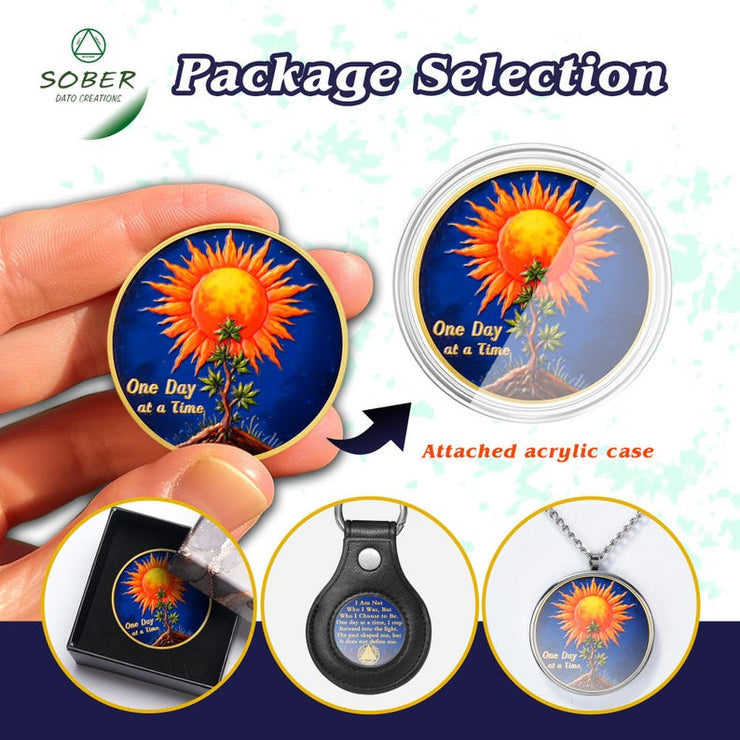 Personalized Sun Trees Milestone Sobriety Coin