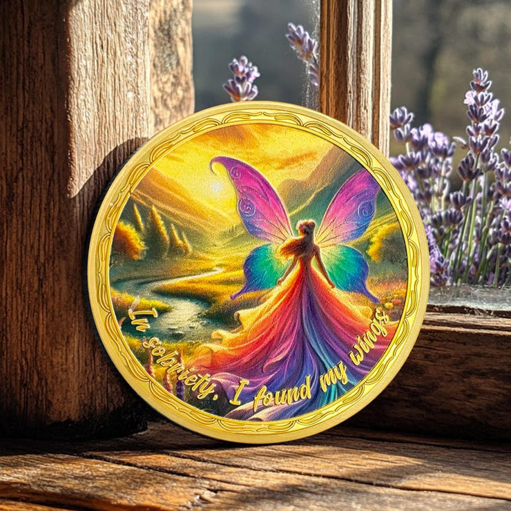 Affirmation Sunlight Fairy Mountains Recovery Addiction Sobriety Coin