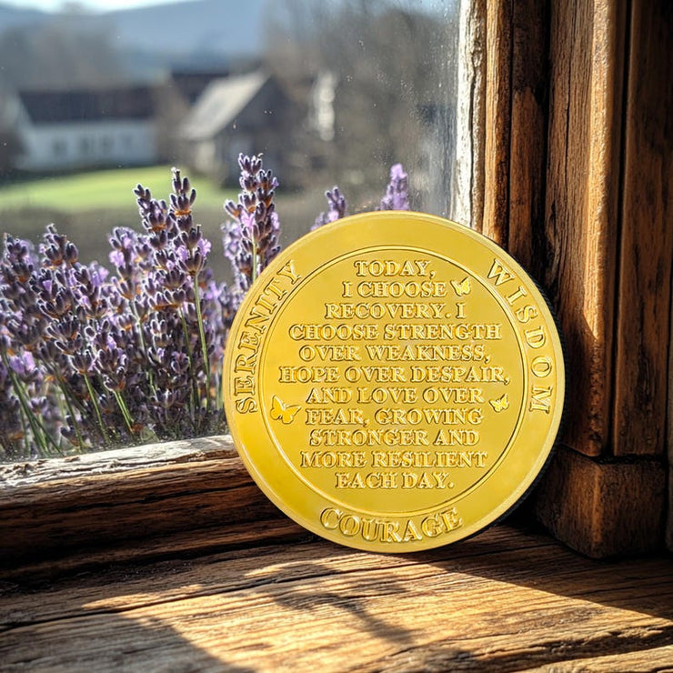 Affirmation Sunlight Fairy Mountains Recovery Addiction Sobriety Coin