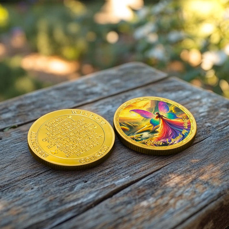Affirmation Sunlight Fairy Mountains Recovery Addiction Sobriety Coin