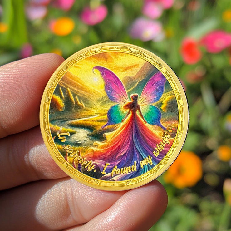 Affirmation Sunlight Fairy Mountains Recovery Addiction Sobriety Coin