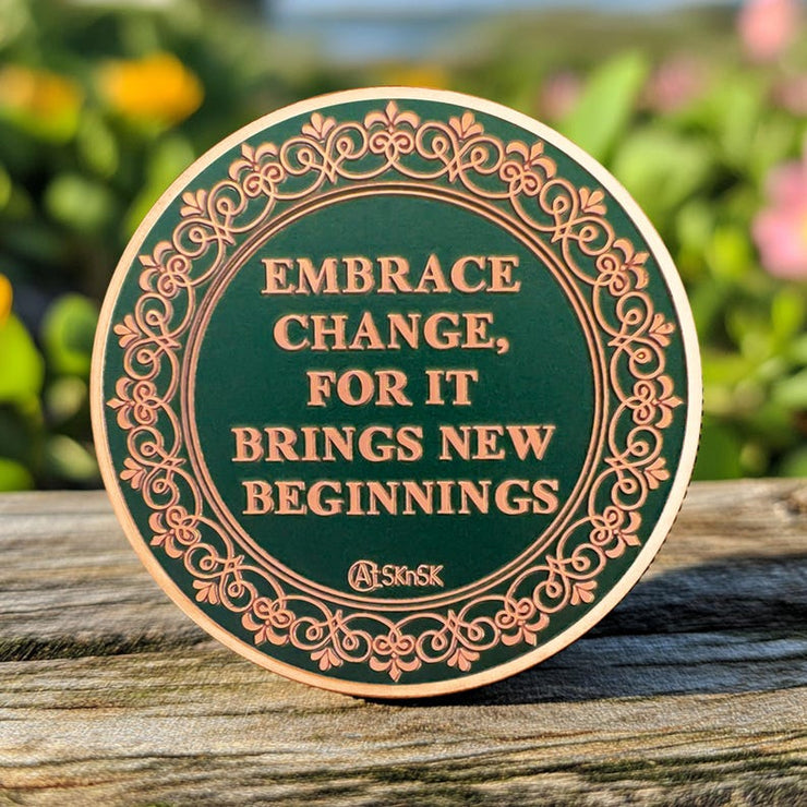 Brown Growing in Sobriety Tree of Life Embrace Change Coin