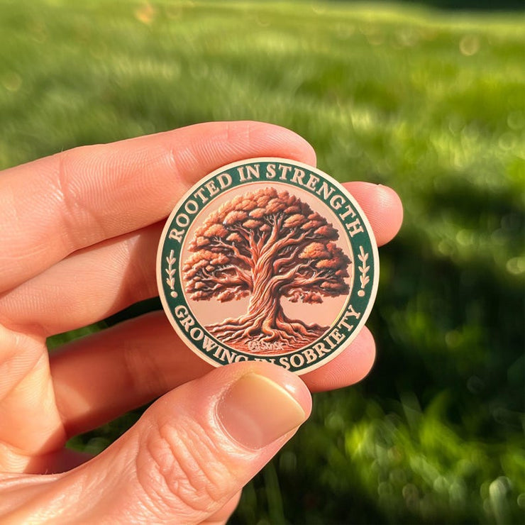 Brown Growing in Sobriety Tree of Life Embrace Change Coin