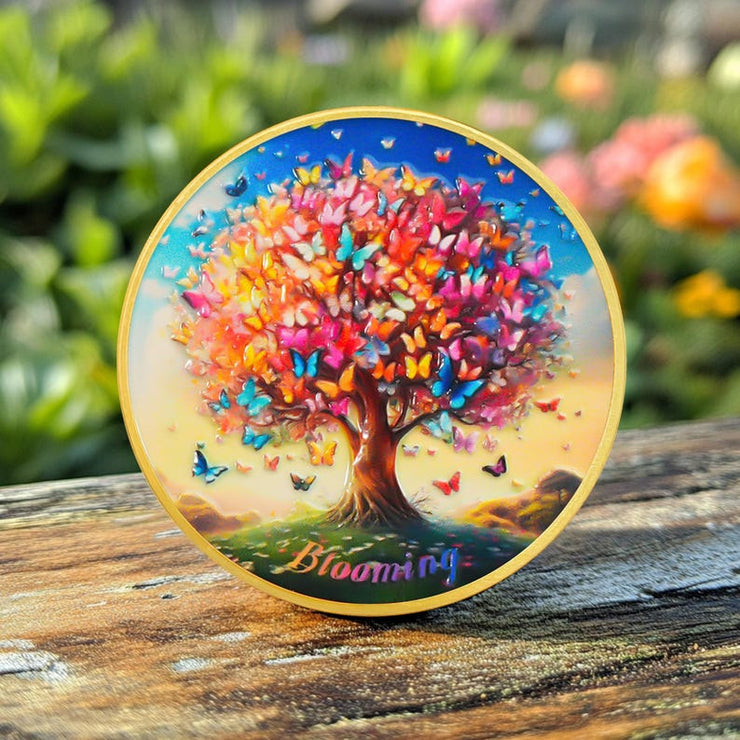 Blooming Tree of Life Colorful Recovery Butterfly Sobriety Coin