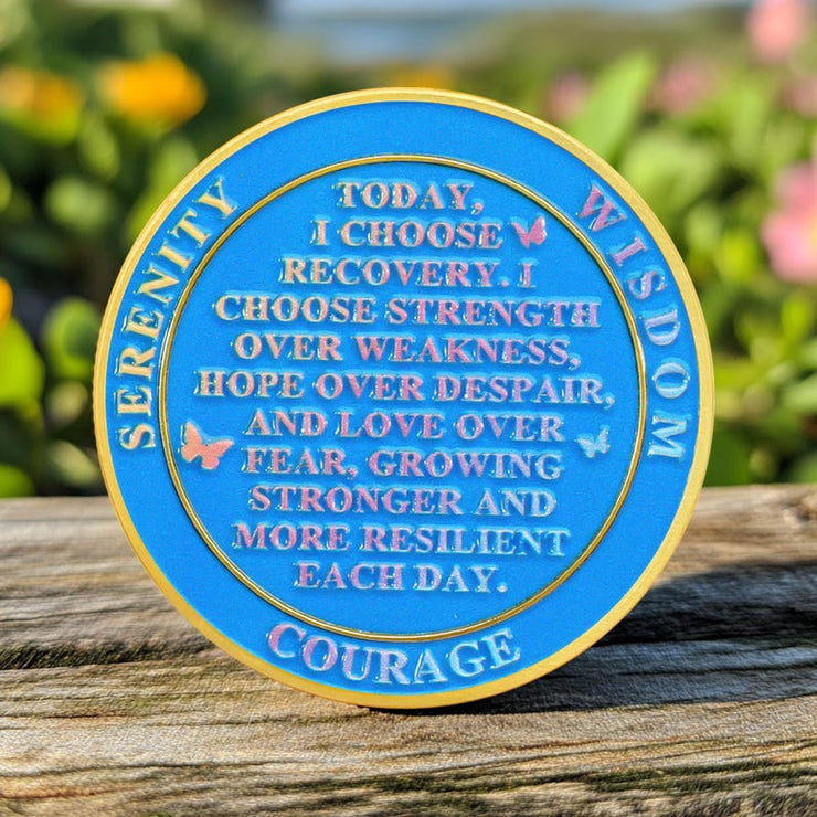 Blooming Tree of Life Colorful Recovery Butterfly Sobriety Coin