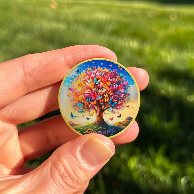 Blooming Tree of Life Colorful Recovery Butterfly Sobriety Coin