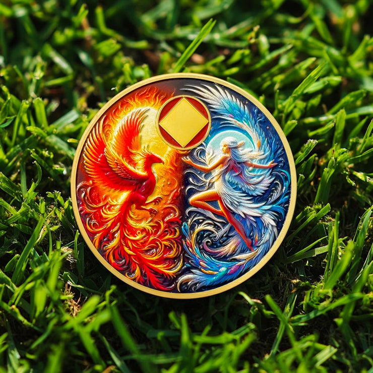 Personalized Phoenix Fairy Sun and Moon Sobriety Coin