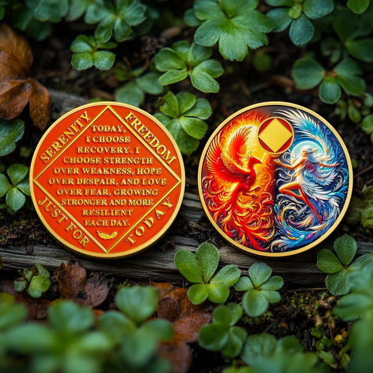 Personalized Phoenix Fairy Sun and Moon Sobriety Coin